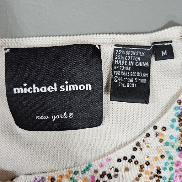 Michael Simon Sweater Medium Cardigan Sequins Face Model Twiggy Art - Picture 9 of 10